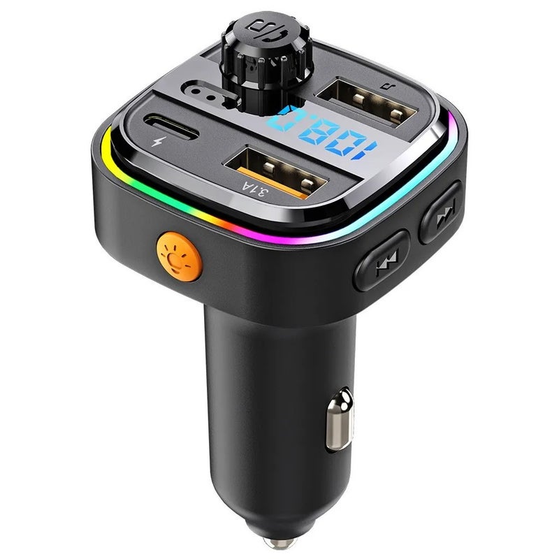 Bluejw C26 Car Cigarette Lighter Bluetooth FM Transmitter, MP3 Player, Handsfree Calling, 3.1A USB Car Charger, Ambient Light, Automobile Chargers - Image 2